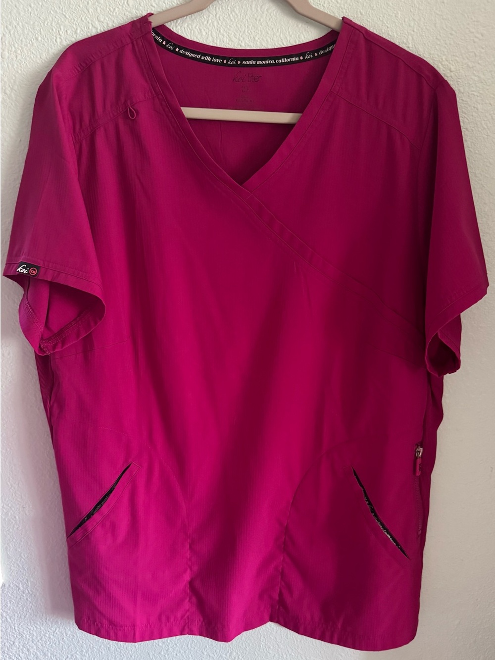 Koi Classic V-Neck Scrub Top in Fuscia
